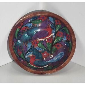 Handmade Hand Painted Wood Colorful Mexican Folk Art Salad Bowl 12"